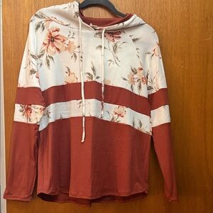 Sew In Love Floral Hoodie - Rust and Cream
